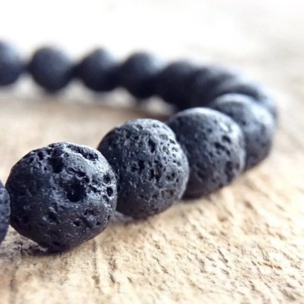Men's Black Lava Stone Stretch Bracelet - 8mm Beads